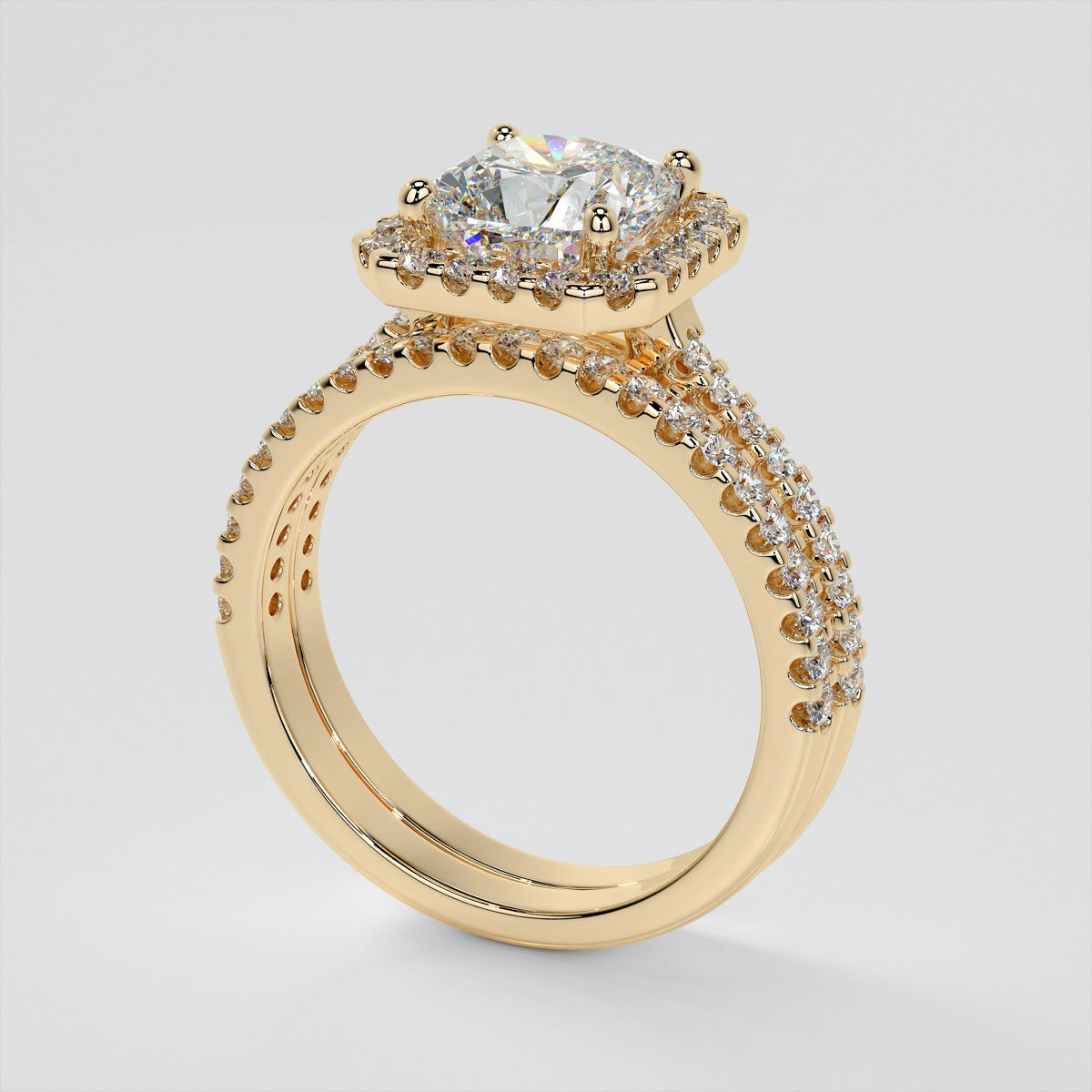 Cushion Cut Scalloped Halo Engagement Ring