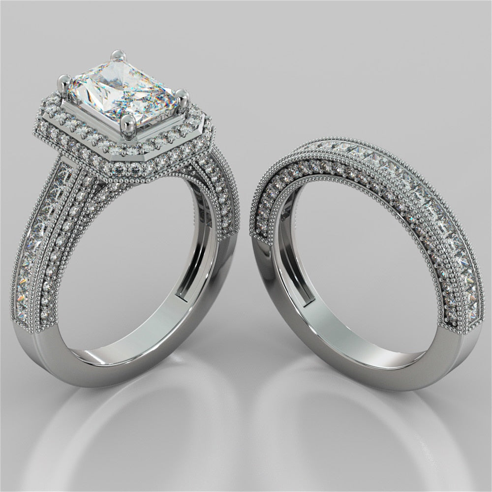1.5Ct Radiant Cut Lab Grown Diamond Double Tier Halo Engagement Ring