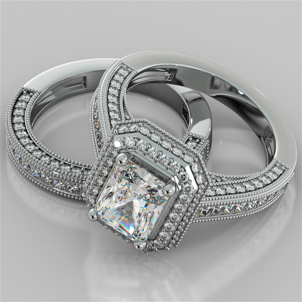 1.5Ct Radiant Cut Lab Grown Diamond Double Tier Halo Engagement Ring