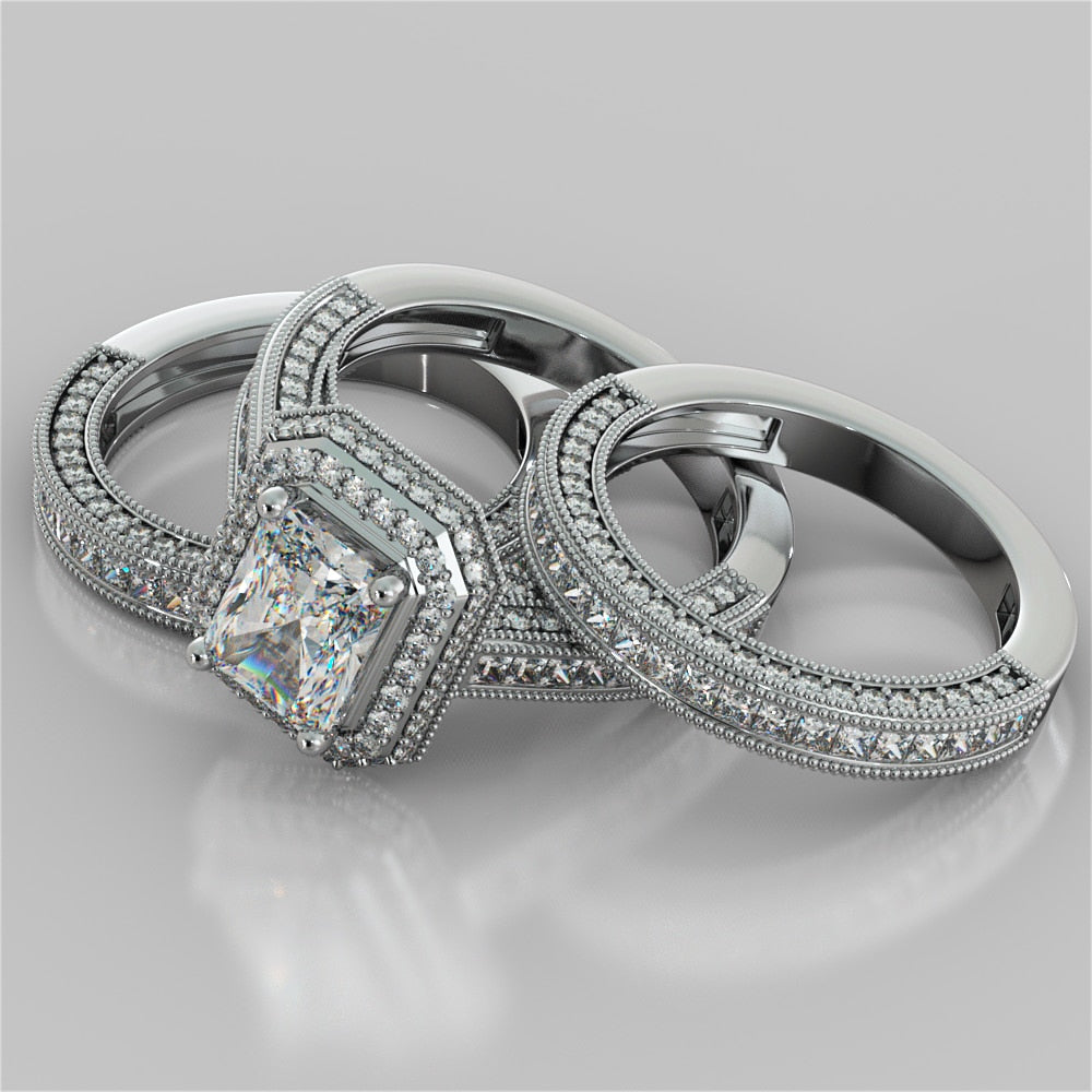 1.5Ct Radiant Cut Lab Grown Diamond Double Tier Halo Engagement Ring