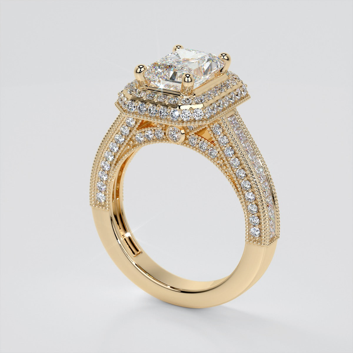 Double-Tier Octagonal Halo Radiant Cut Trio Wedding Set