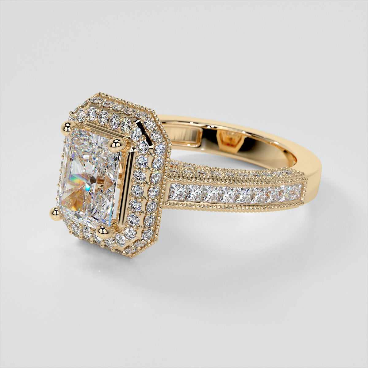 Double-Tier Octagonal Halo Radiant Cut Trio Wedding Set