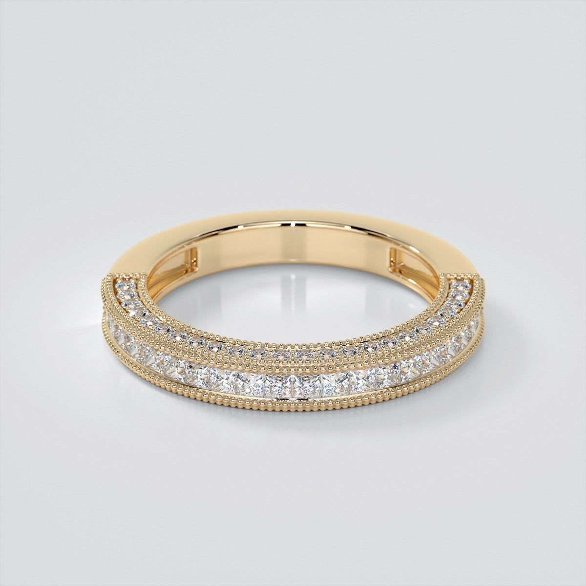 Princess Cut Wedding Band with Round Accents