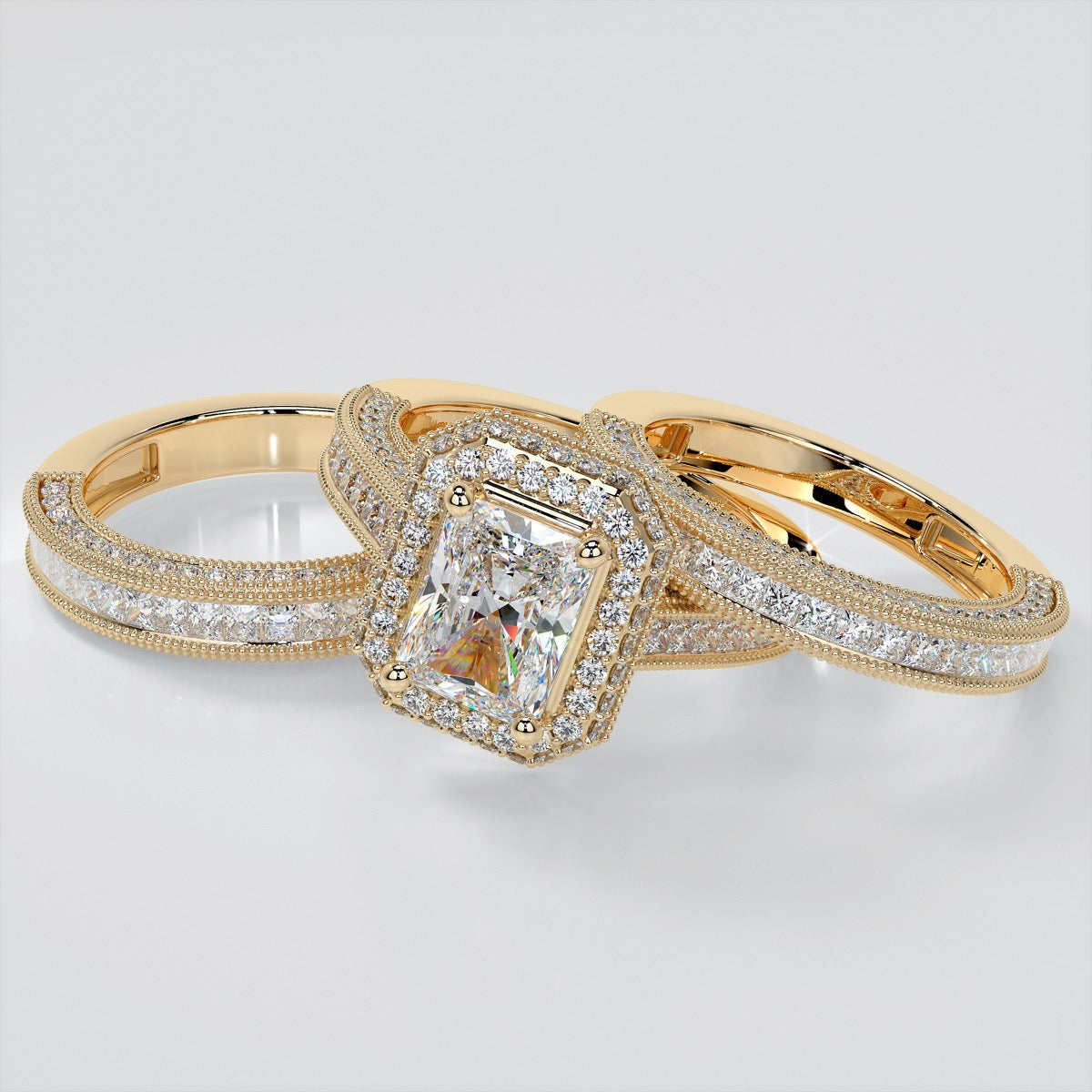 Double Tier Halo Radiant Cut Engagement Ring