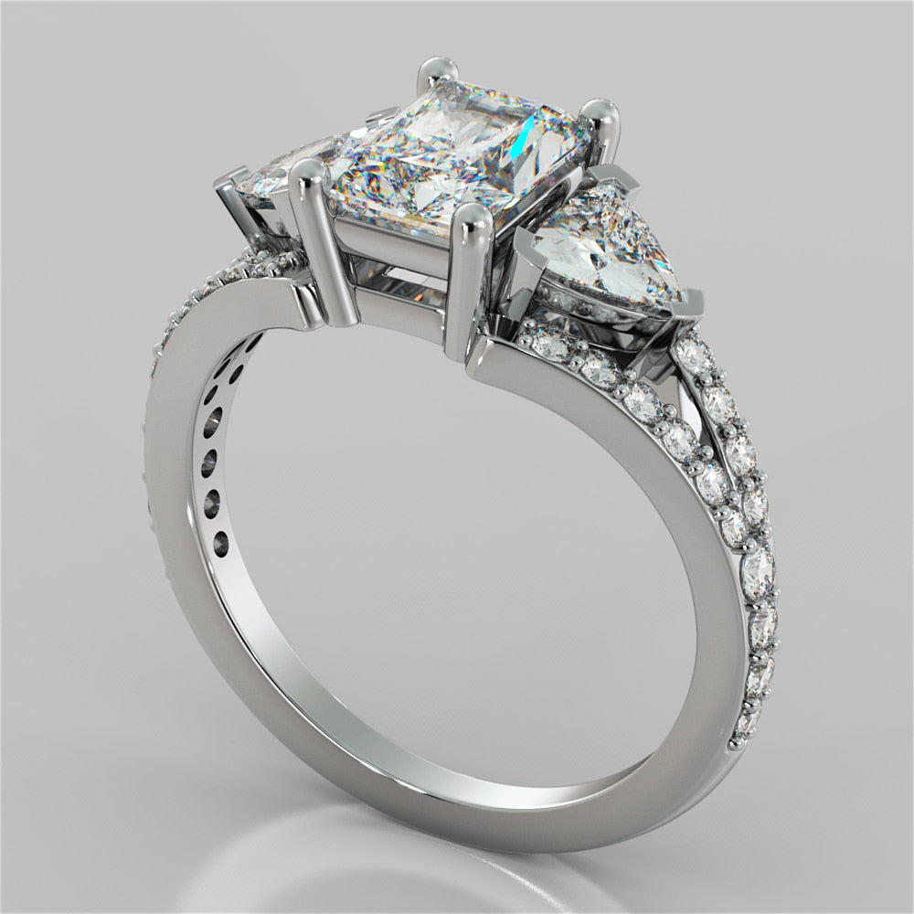 3.08Ct Split Shank 3-Stone Radiant Cut Wedding Set in 14K White Gold