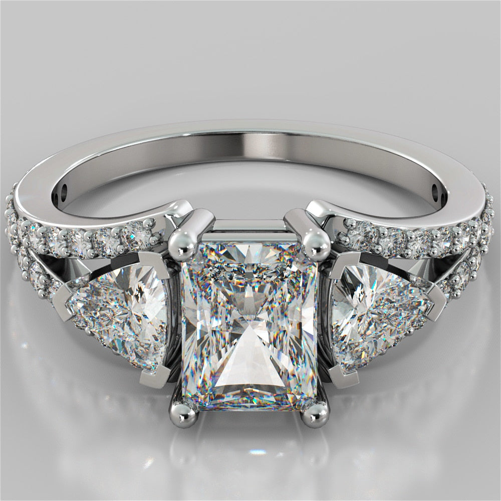 3.08Ct Split Shank 3-Stone Radiant Cut Wedding Set in 14K White Gold
