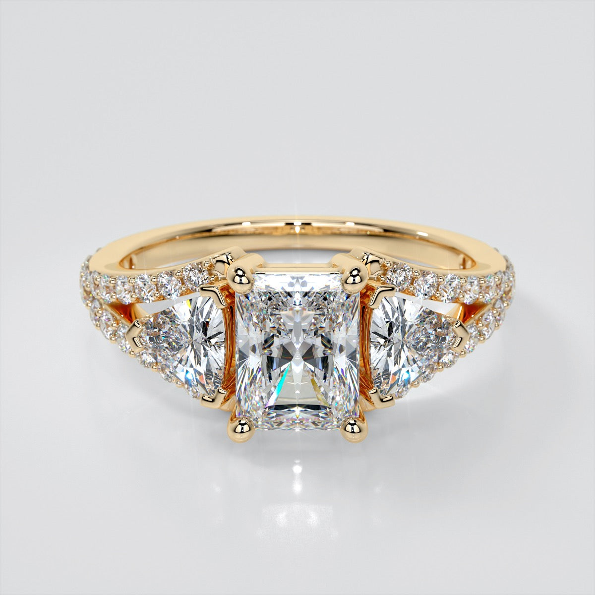 Three-Stone Radiant Cut Trio Wedding Set with Split Shanks