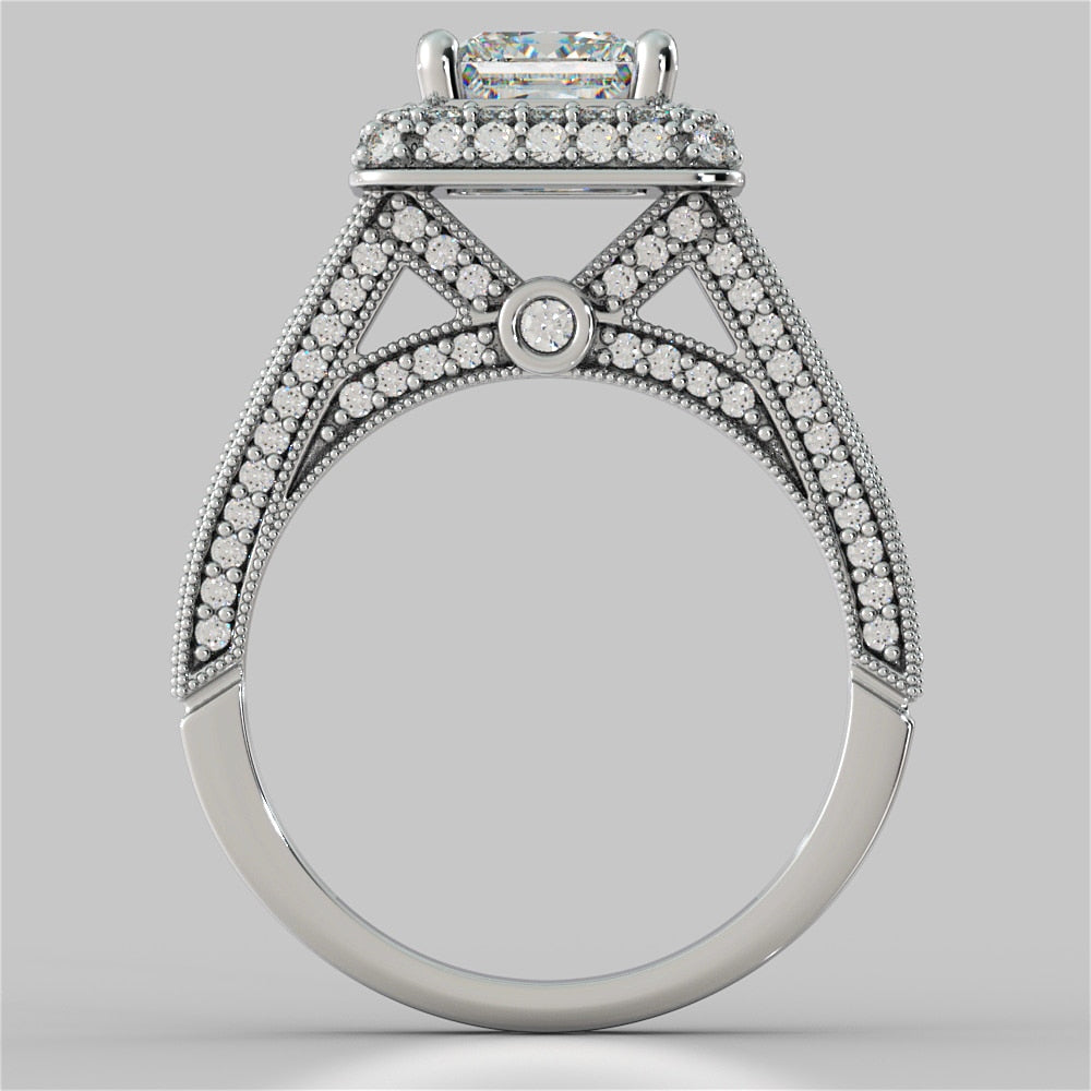 1.5Ct Princess Cut Lab Grown Diamond Crisscross Cathedral Engagement Ring