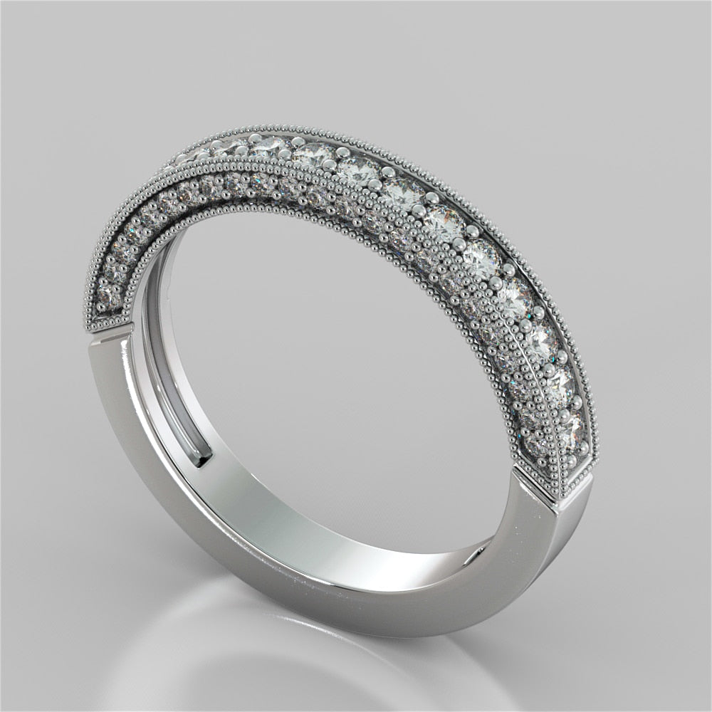 Round Cut Wedding Band with Pavé Style Setting