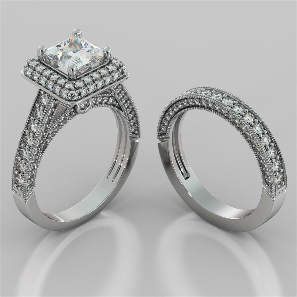 1.5Ct Princess Cut Lab Grown Diamond Crisscross Cathedral Engagement Ring