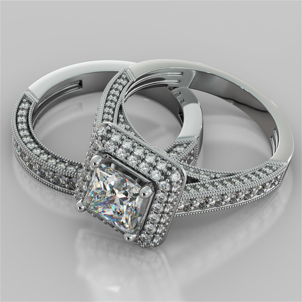 Cathedral Crisscross-Style Princess Cut Wedding Set