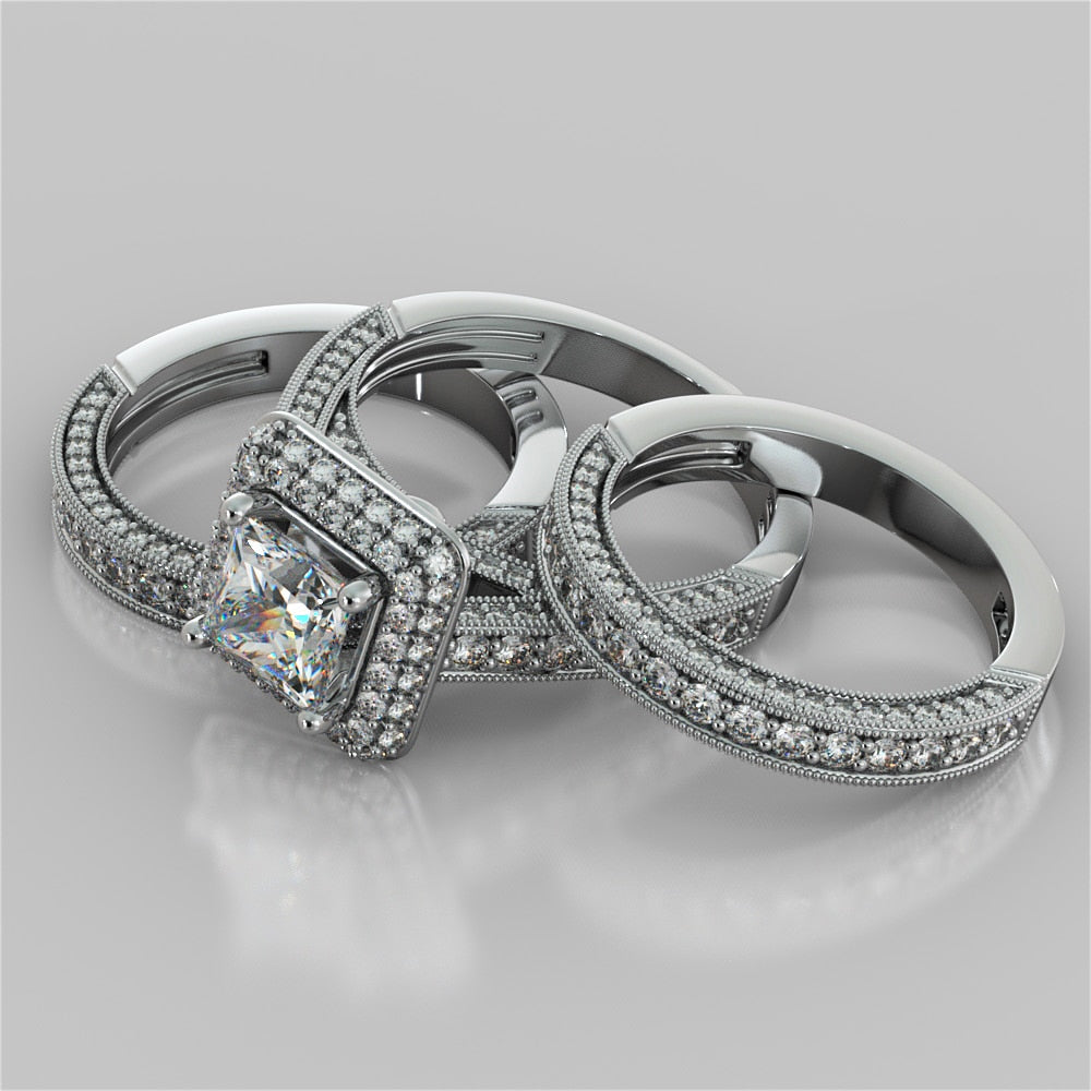 Cathedral Crisscross-Style Princess Cut Wedding Set