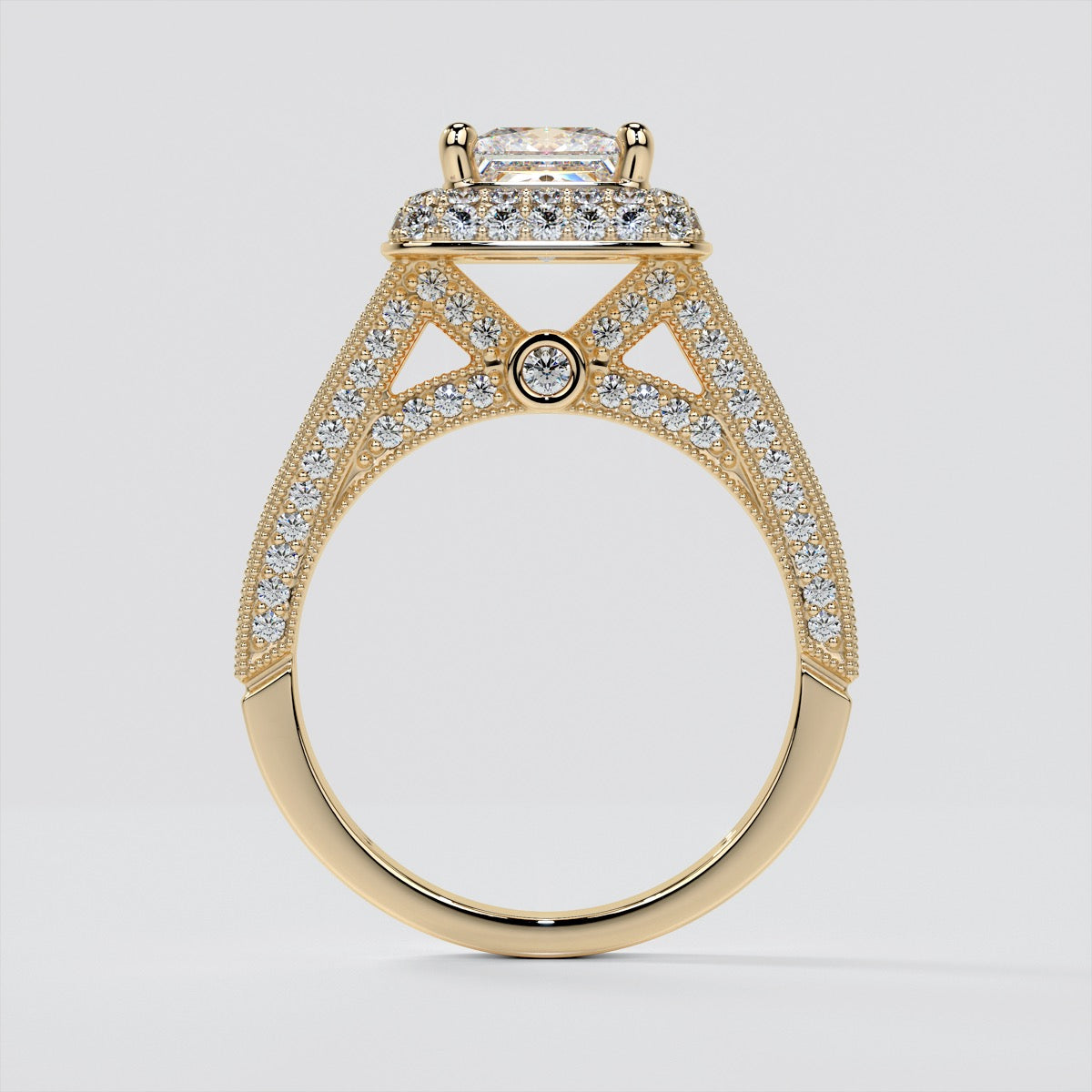 Princess Cut Crisscross Cathedral Engagement Ring