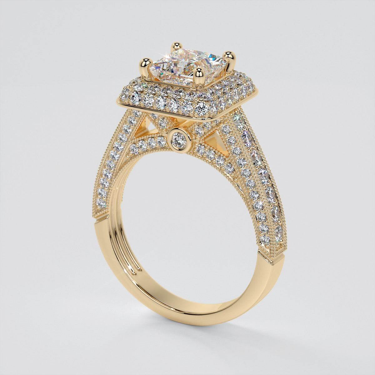 Princess Cut Crisscross Cathedral Engagement Ring