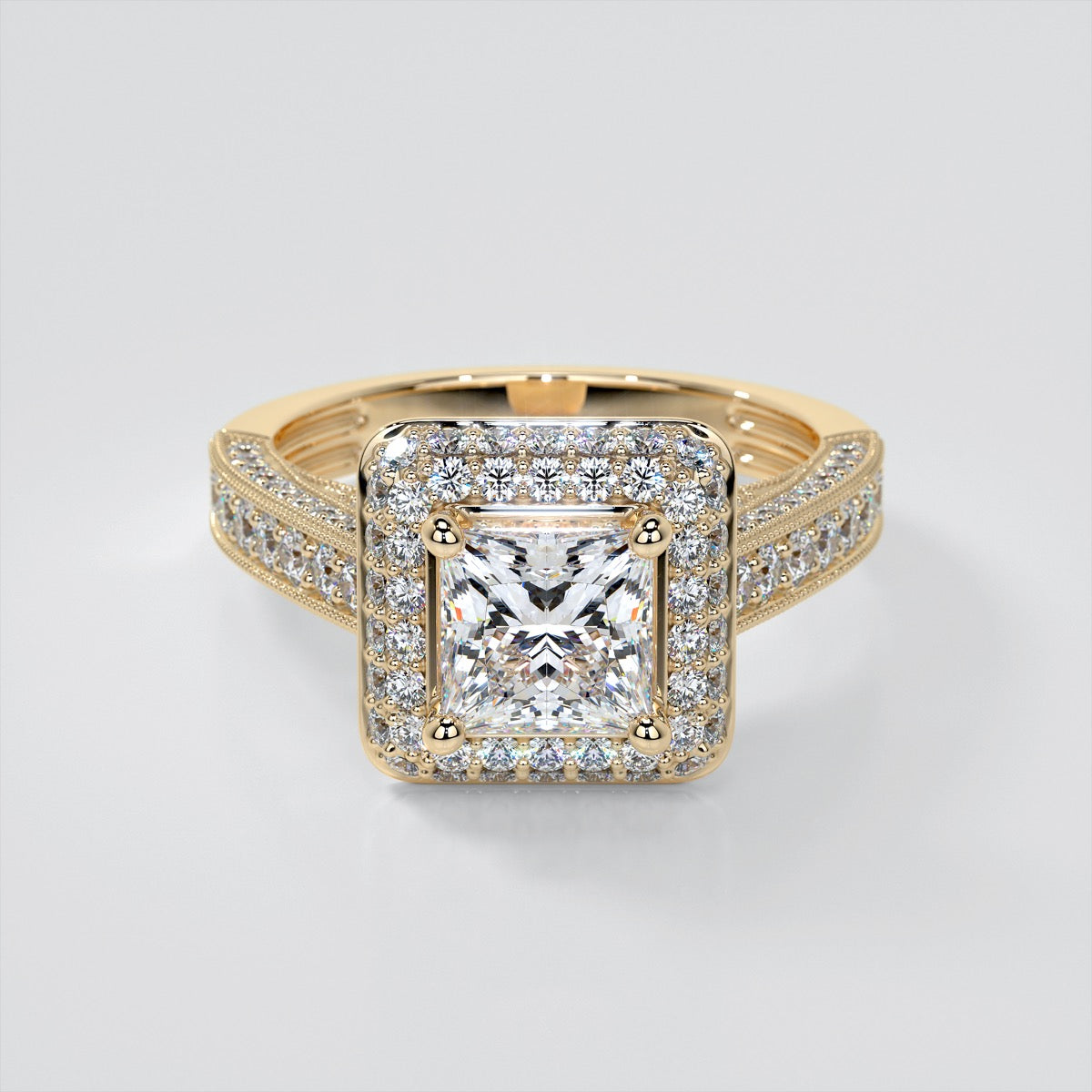 Princess Cut Crisscross Cathedral Engagement Ring