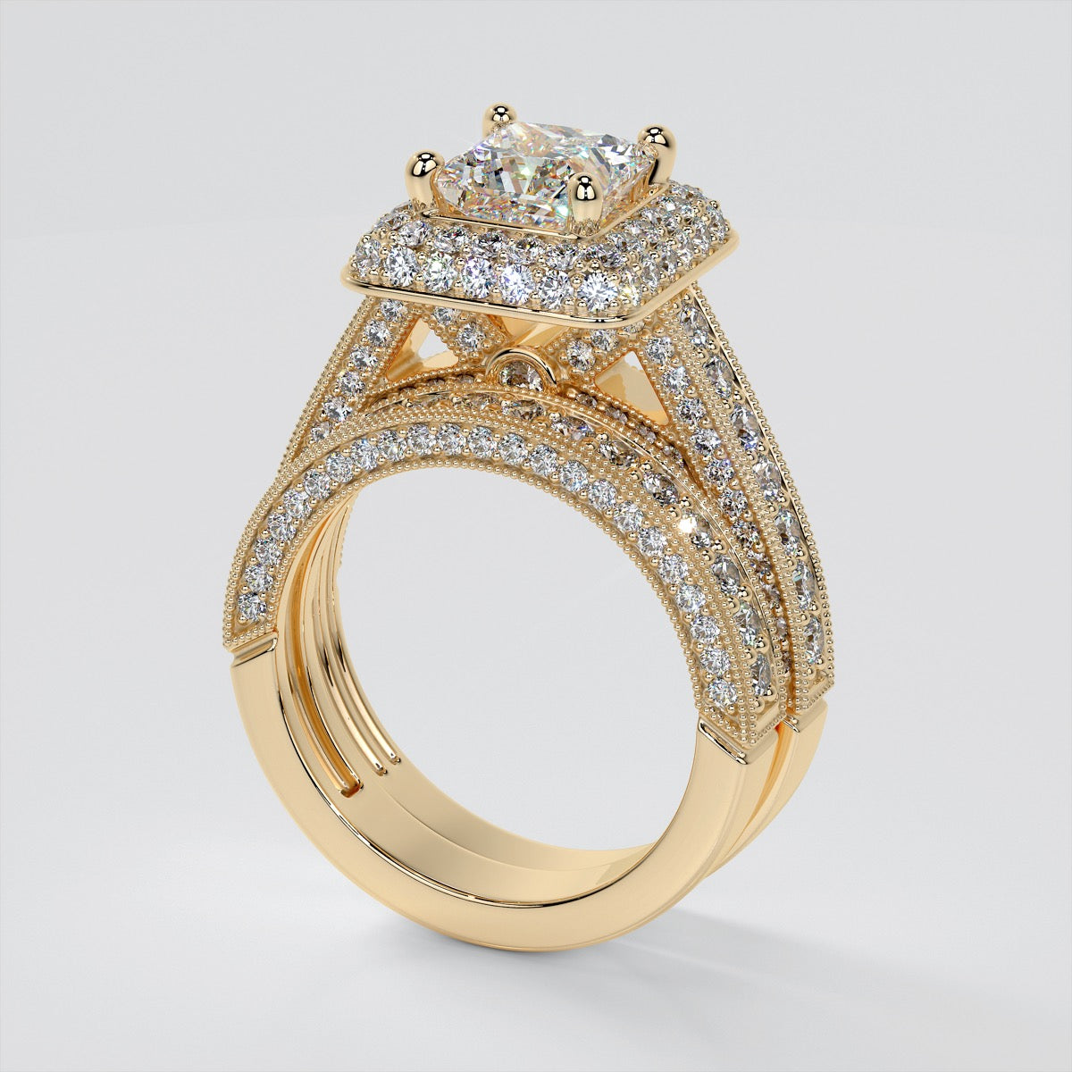 Princess Cut Crisscross Cathedral Engagement Ring