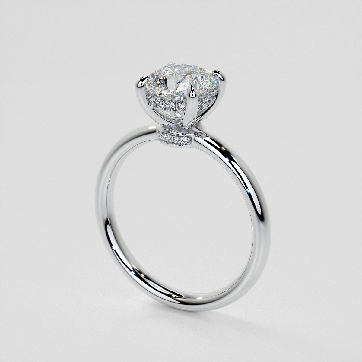 Cushion Cut Hidden Halo Engagement Ring