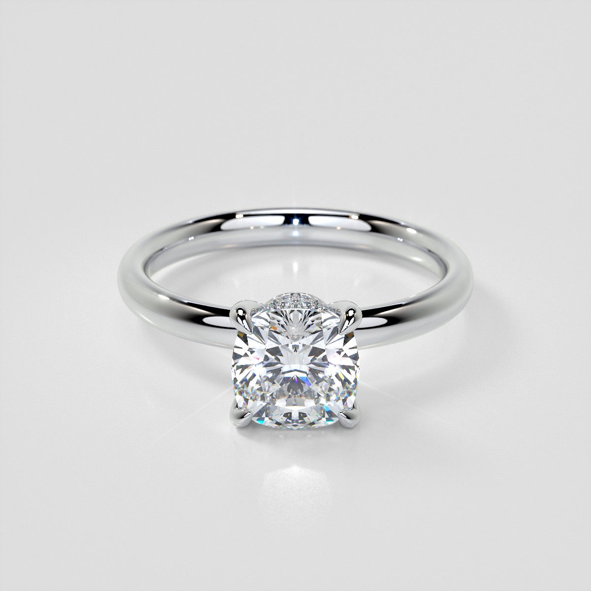 Cushion Cut Hidden Halo Engagement Ring