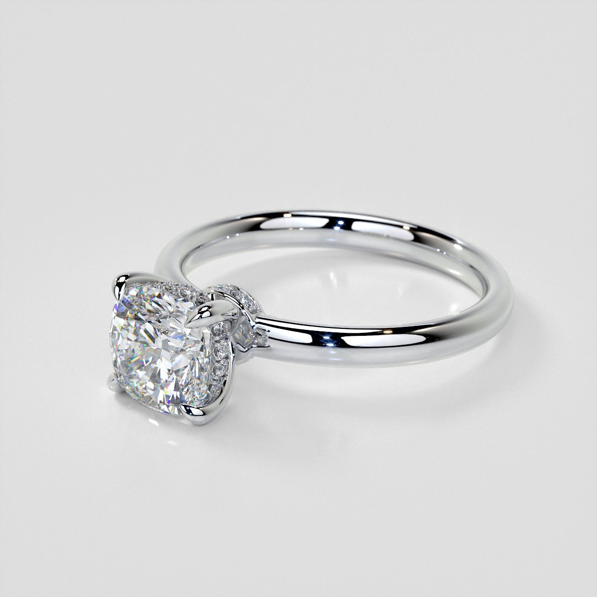 Cushion Cut Hidden Halo Engagement Ring