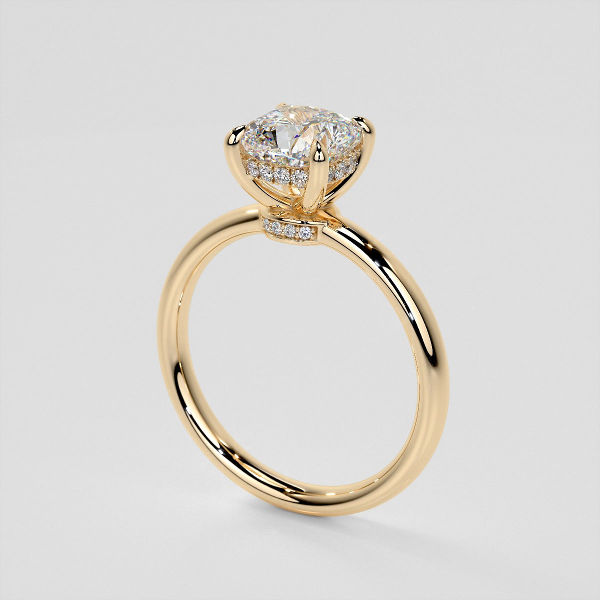 Lab Grown Diamond Cushion Cut Hidden Halo Engagement Ring