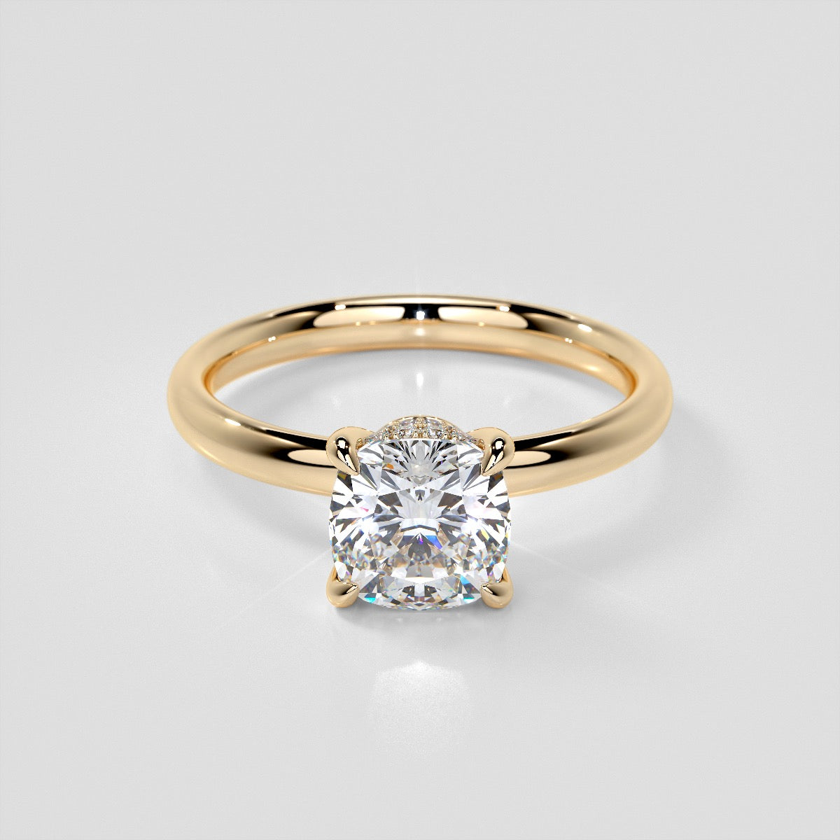 Cushion Cut Hidden Halo Engagement Ring
