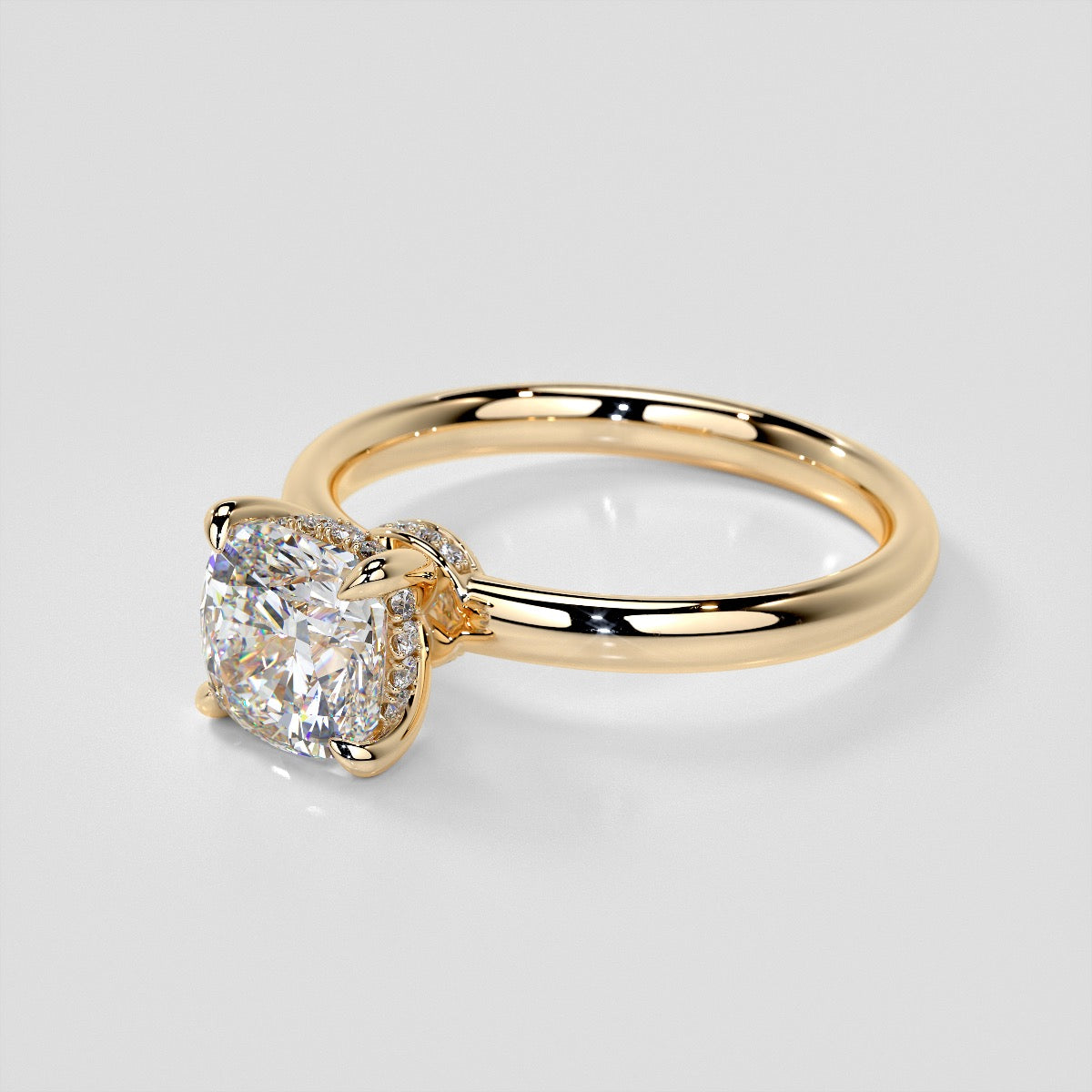 Cushion Cut Hidden Halo Engagement Ring