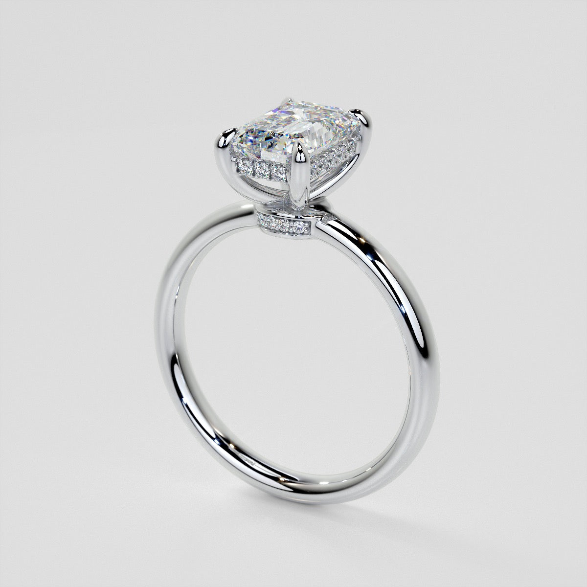 Lab Grown Diamond Emerald Cut Hidden Halo Engagement Ring