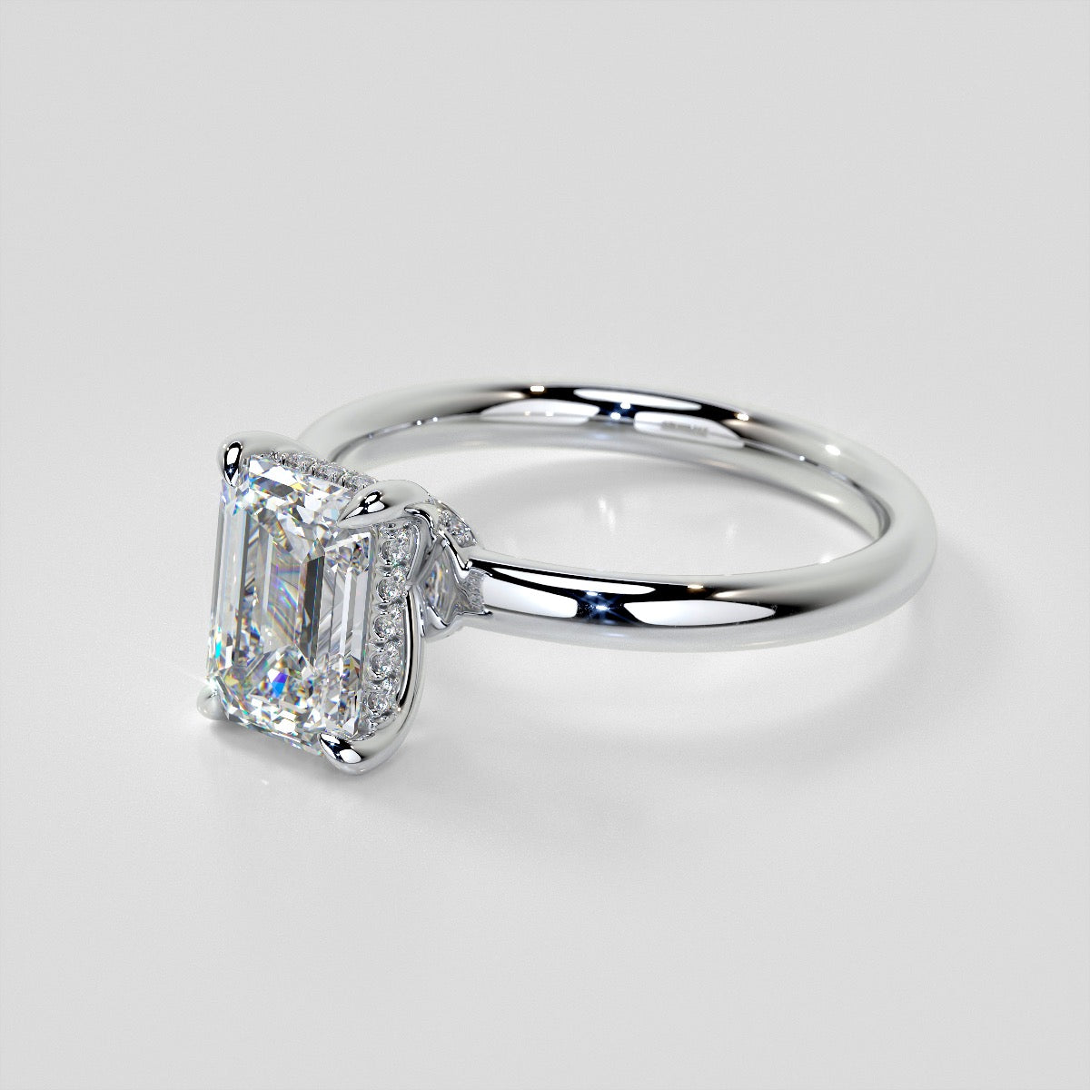 Emerald Cut Hidden Halo Engagement Ring