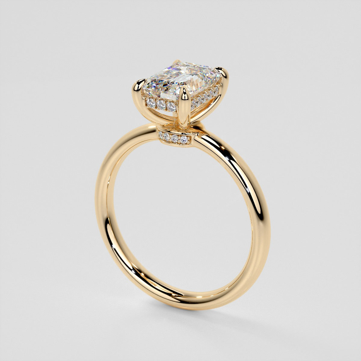 Lab Grown Diamond Emerald Cut Hidden Halo Engagement Ring
