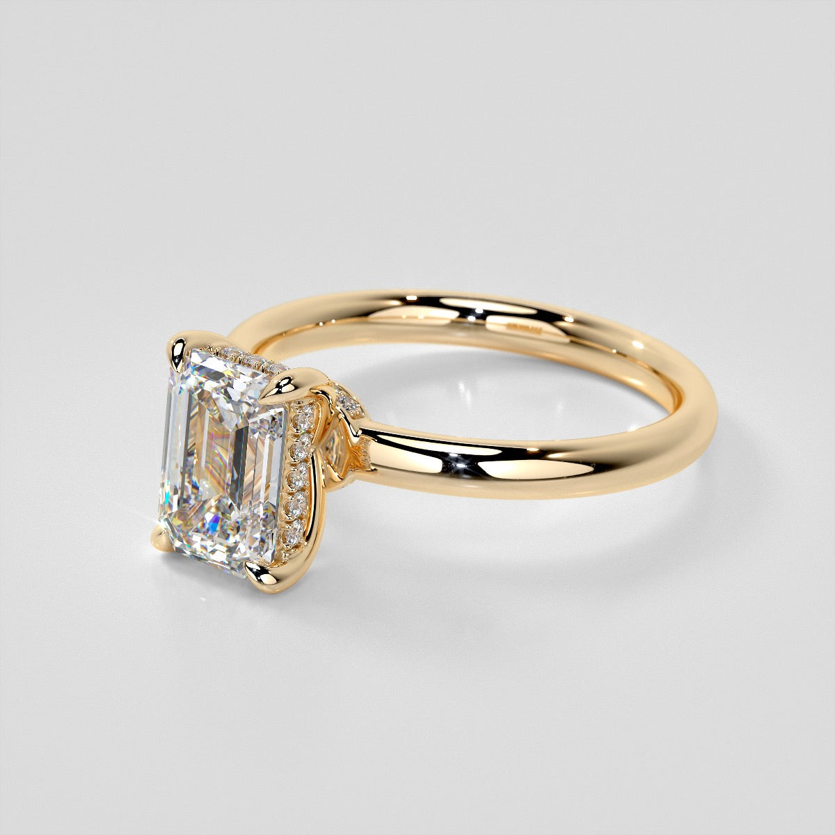 Emerald Cut Hidden Halo Engagement Ring