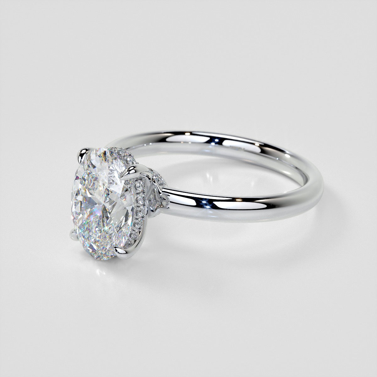 Lab grown Diamond Oval Cut Hidden Halo Engagement Ring