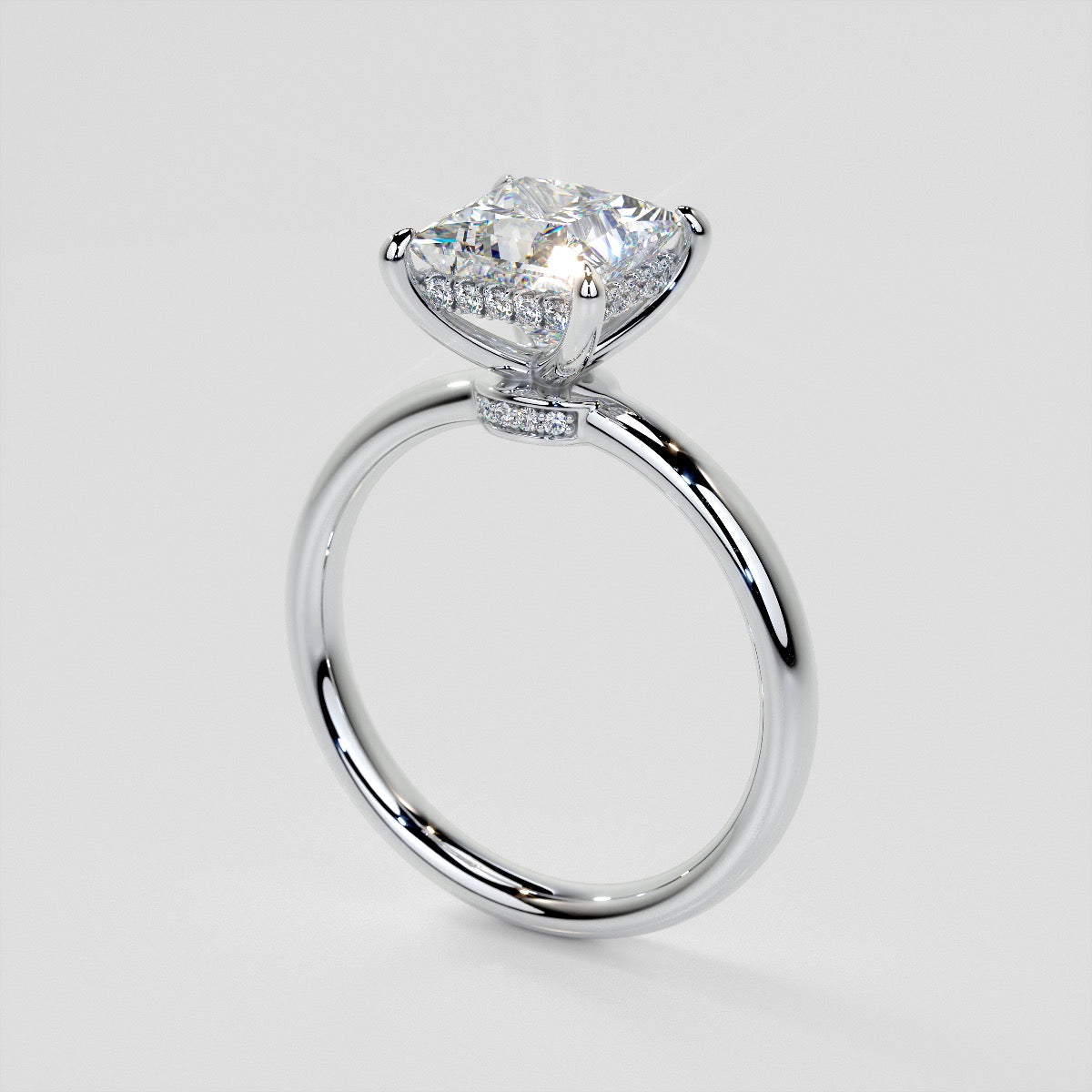 Princess Cut Hidden Halo Engagement Ring