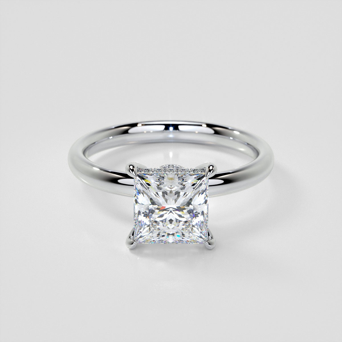Lab Grown Diamond Princess Cut Hidden Halo Engagement Ring