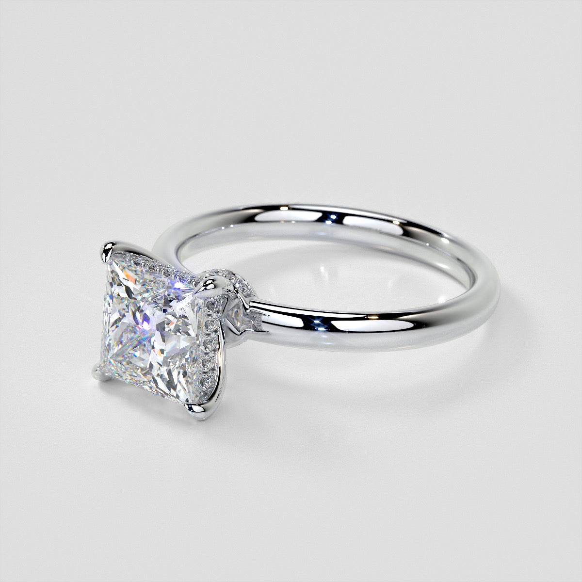 Lab Grown Diamond Princess Cut Hidden Halo Engagement Ring
