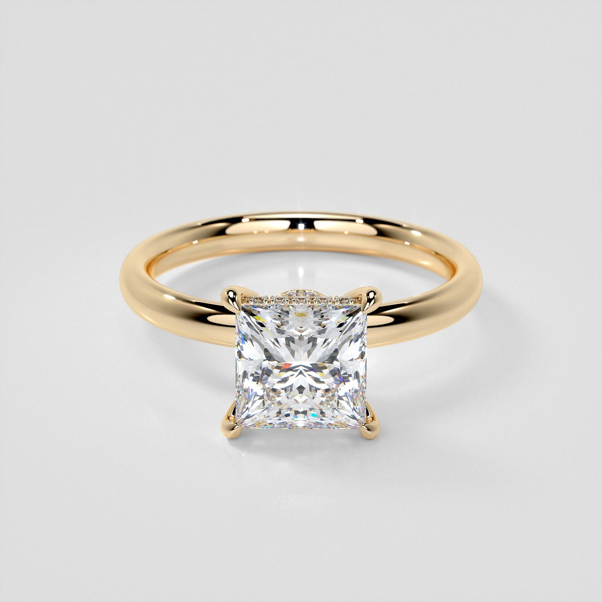 Lab Grown Diamond Princess Cut Hidden Halo Engagement Ring