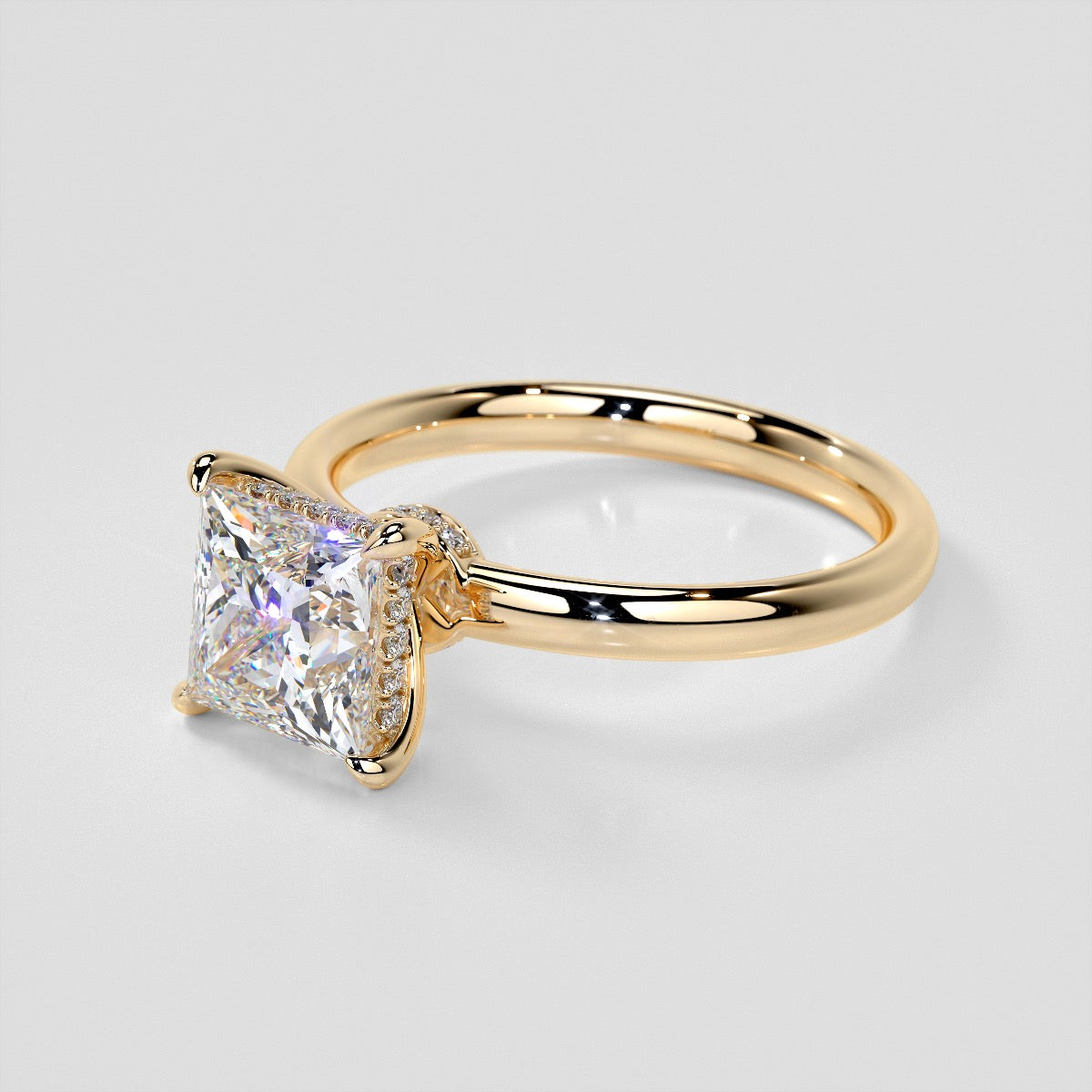 Lab Grown Diamond Princess Cut Hidden Halo Engagement Ring