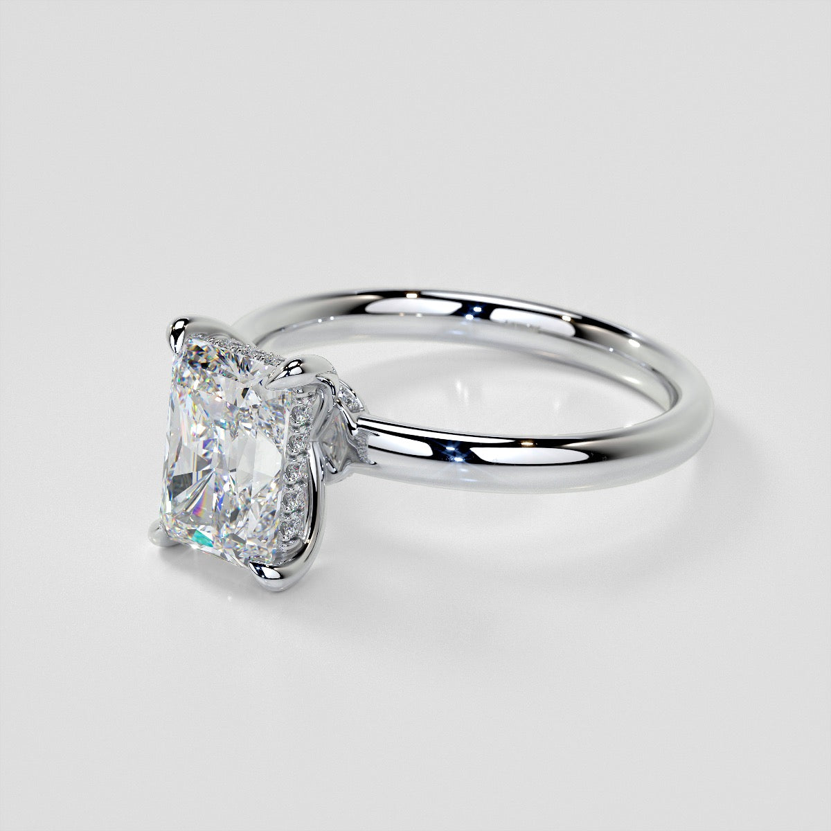 Lab Grown Diamond Radiant Cut Hidden Halo Engagement Ring