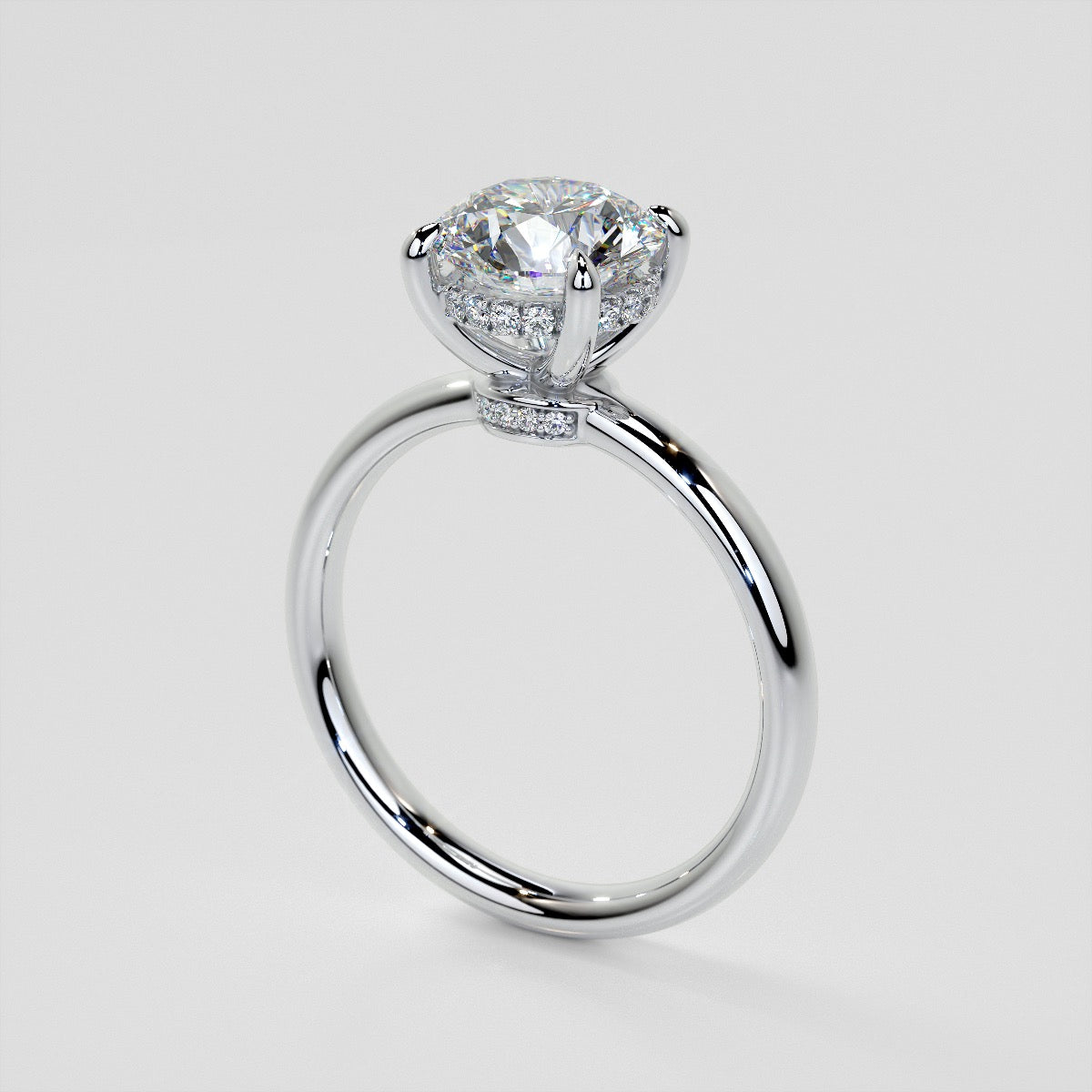 Round Cut Hidden Halo Engagement Ring