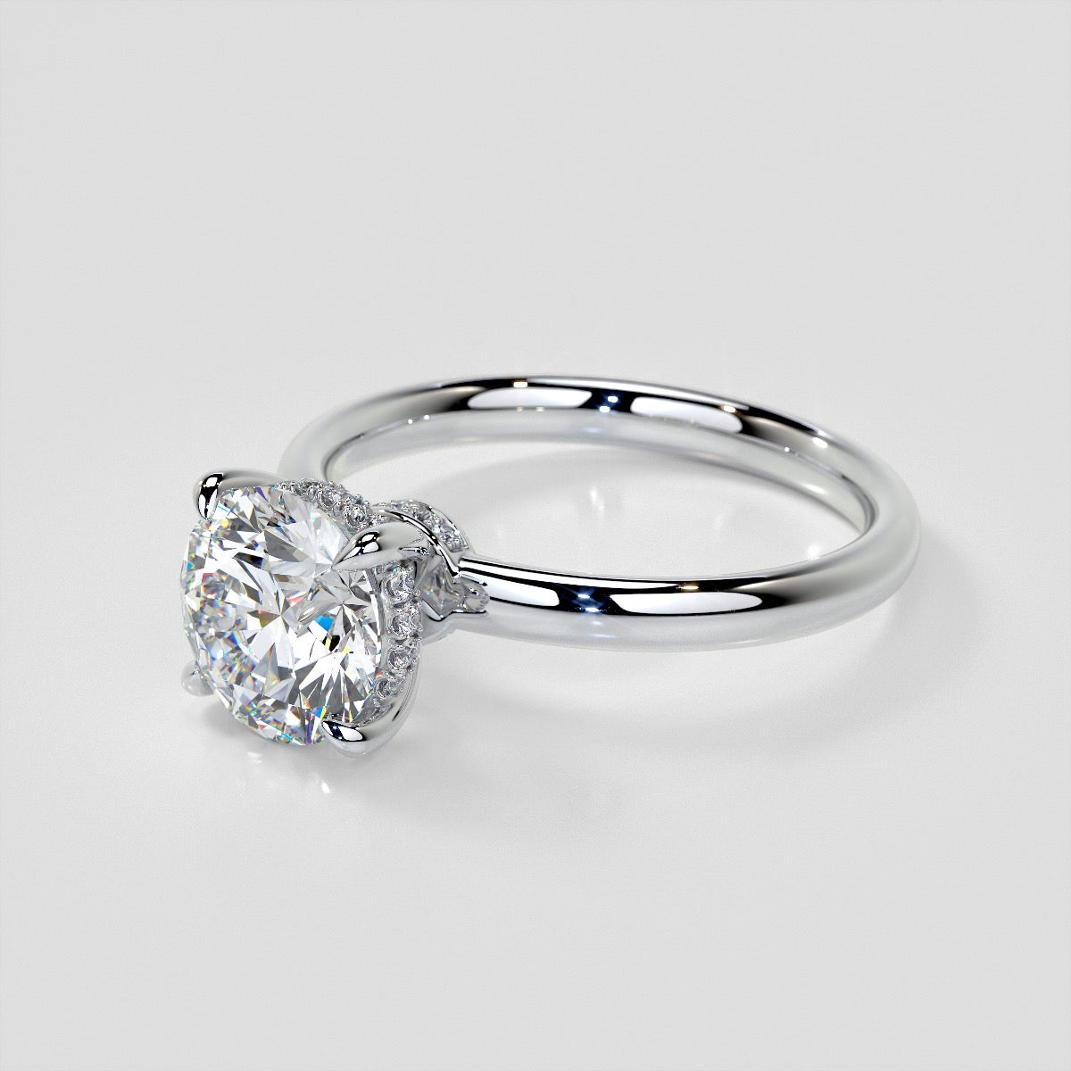 Lab Grown Diamond Round Cut Hidden Halo Engagement Ring