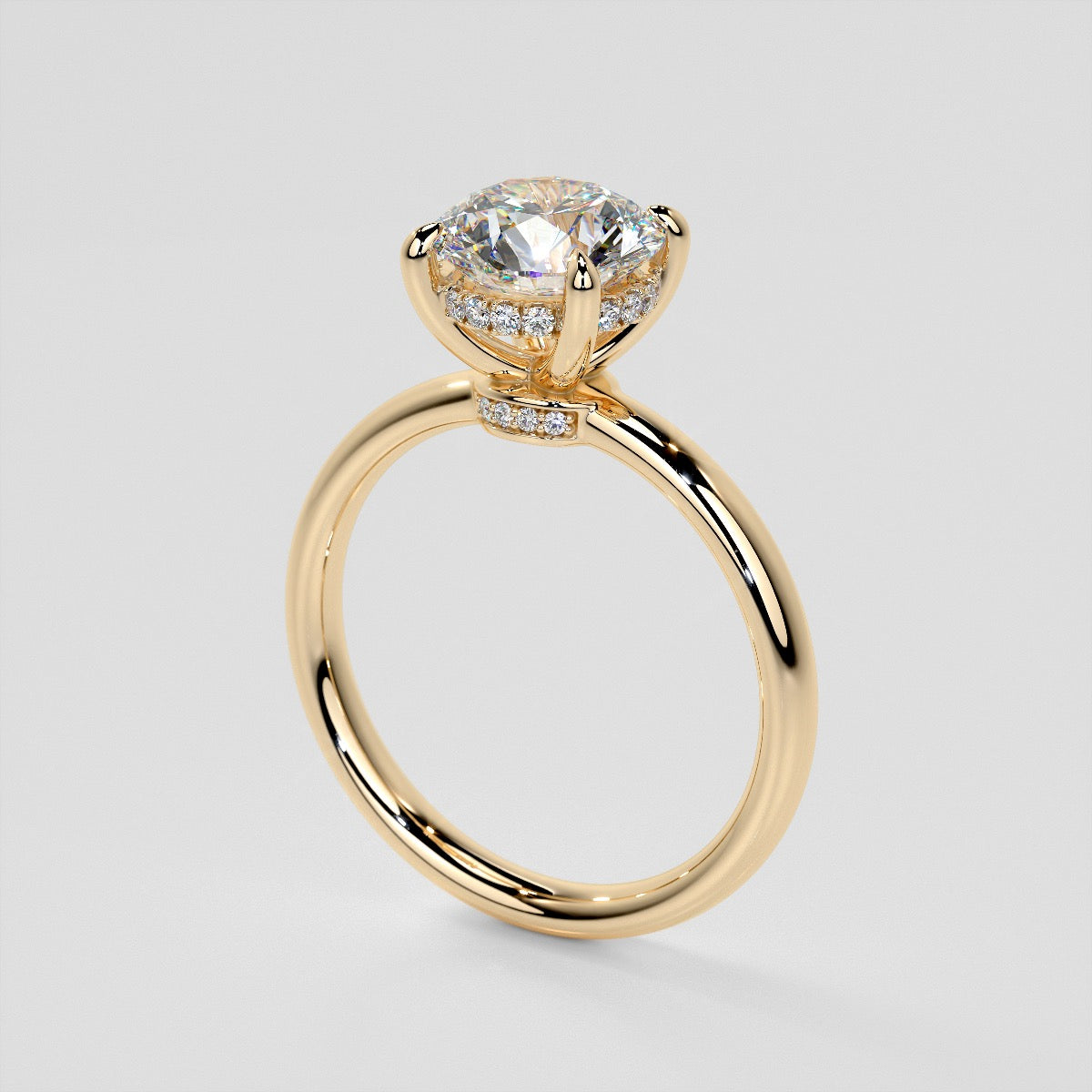 Lab Grown Diamond Round Cut Hidden Halo Engagement Ring