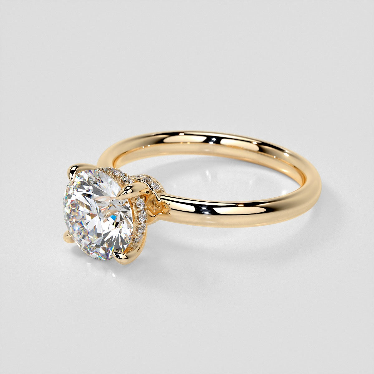 Lab Grown Diamond Round Cut Hidden Halo Engagement Ring