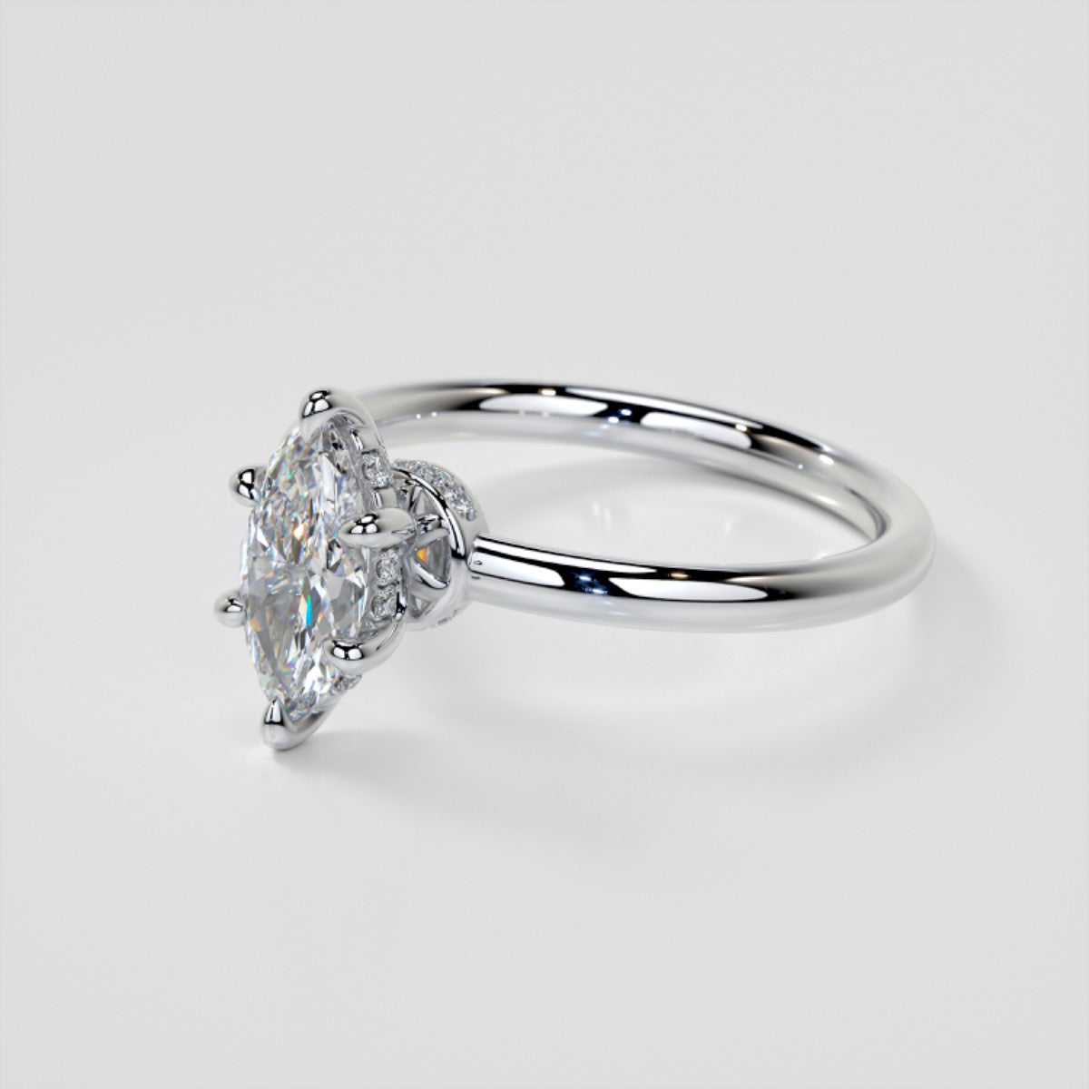 Lab Grown Diamond Marquise Cut Hidden Halo Engagement Ring