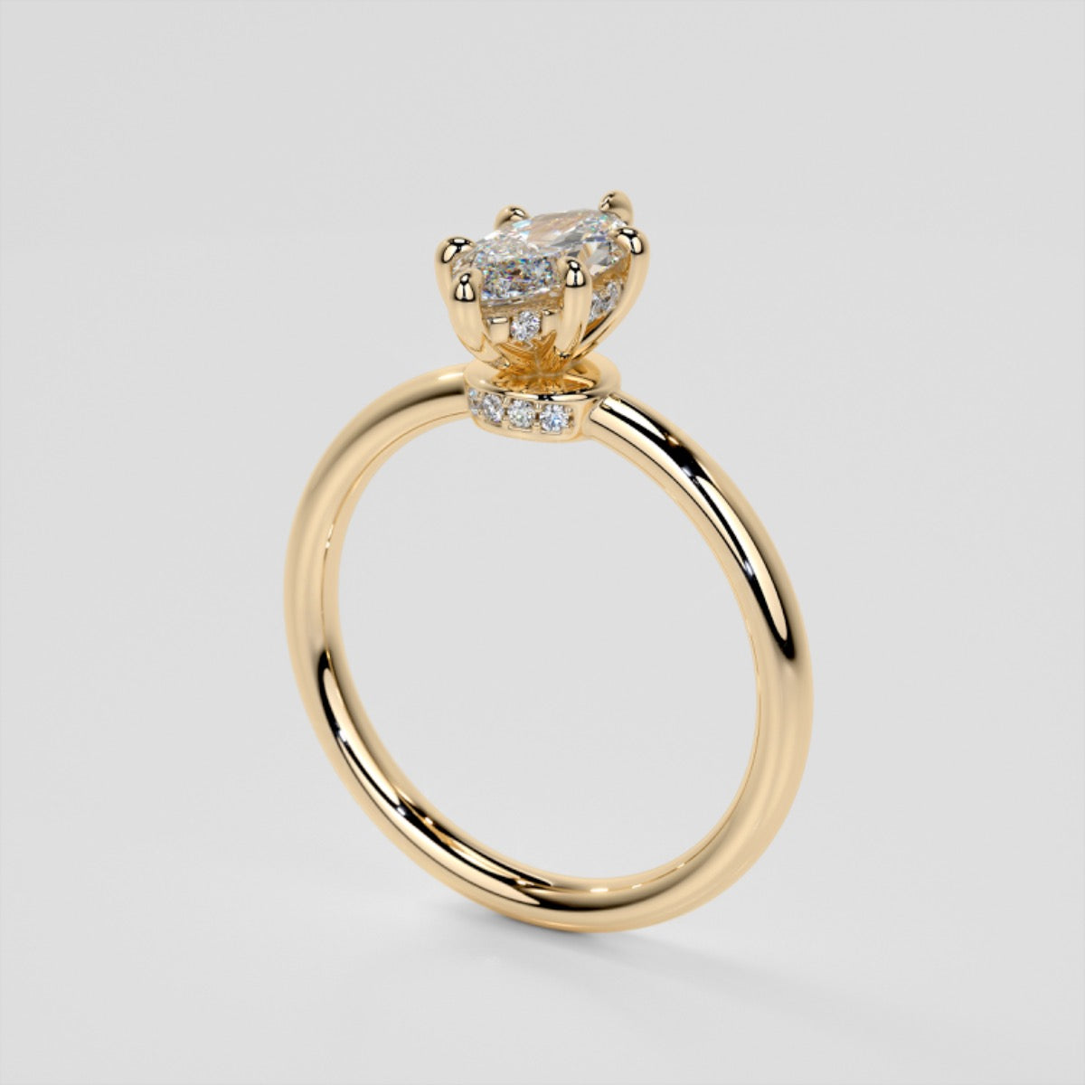 Lab Grown Diamond Marquise Cut Hidden Halo Engagement Ring