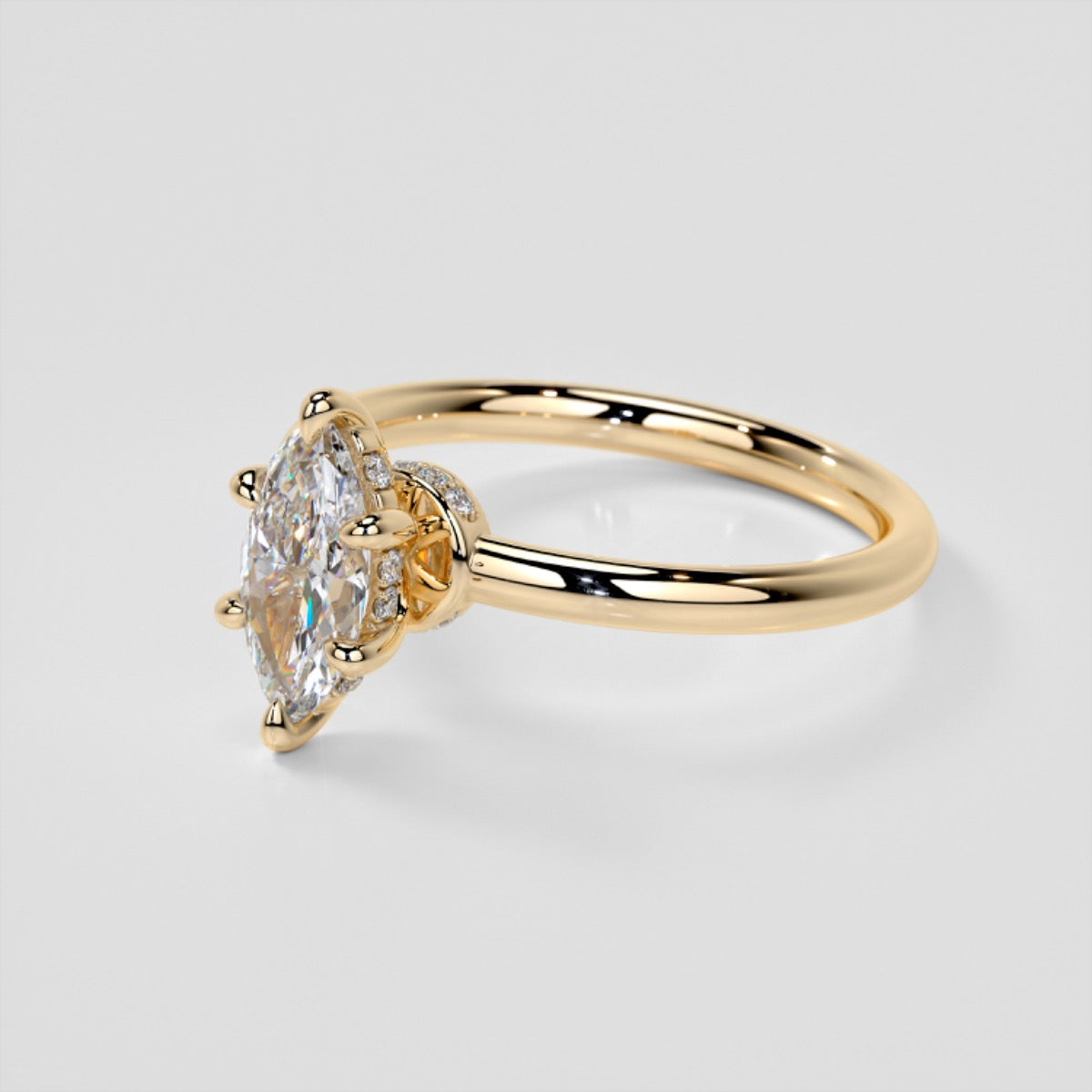 Lab Grown Diamond Marquise Cut Hidden Halo Engagement Ring