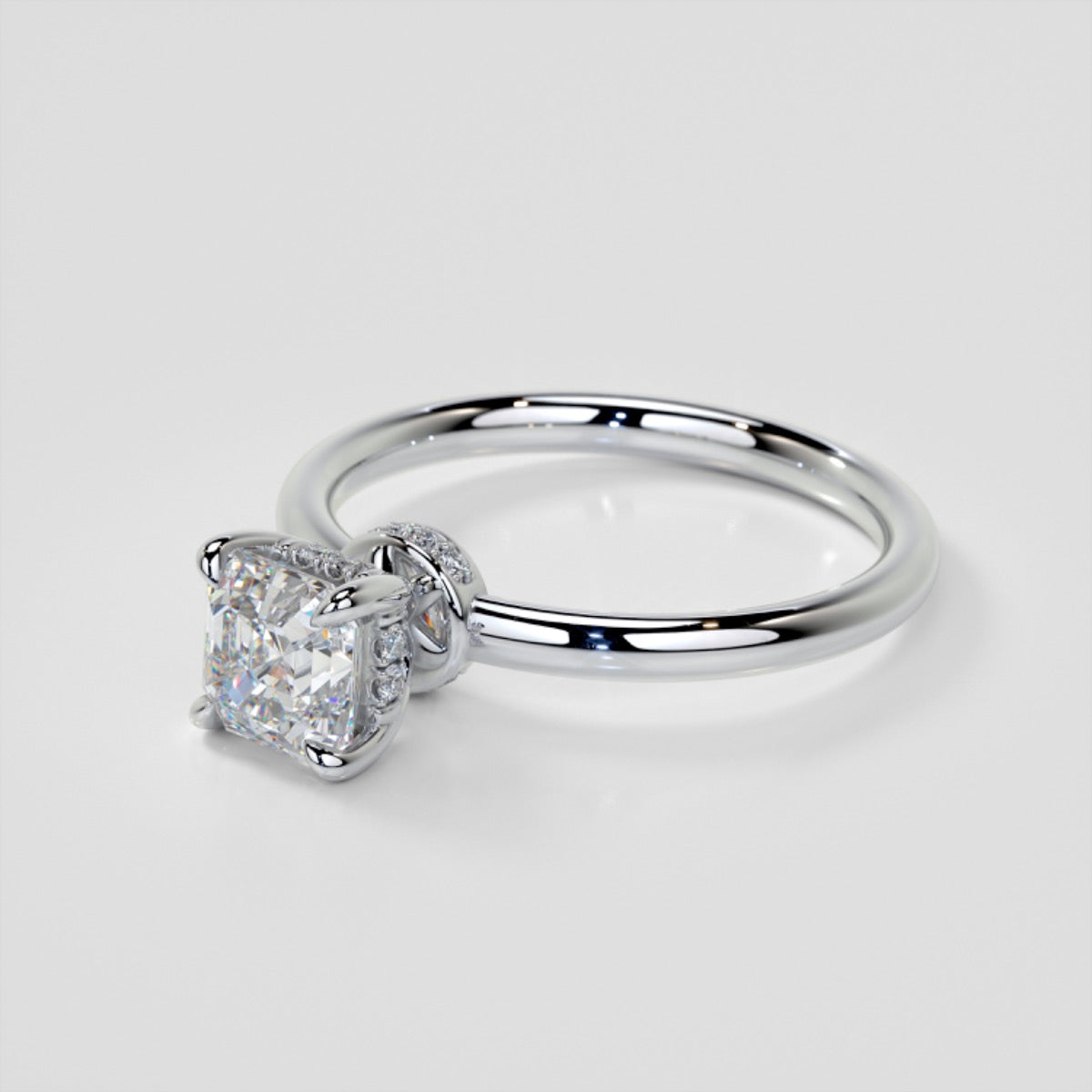 Asscher Cut Hidden Halo Engagement Ring