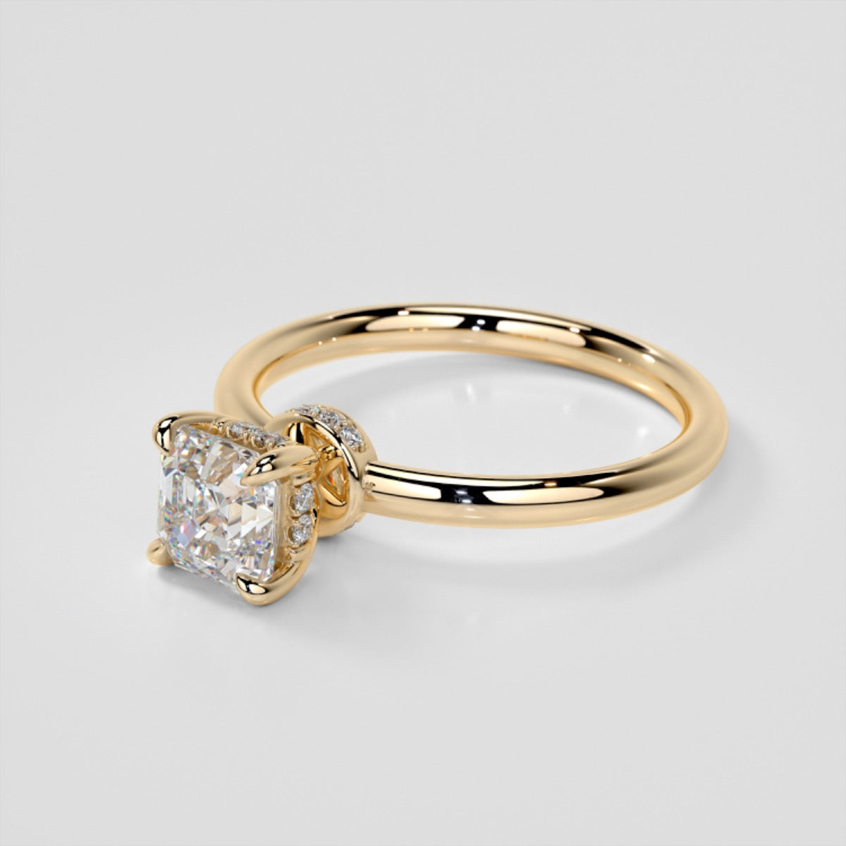 Asscher Cut Hidden Halo Engagement Ring
