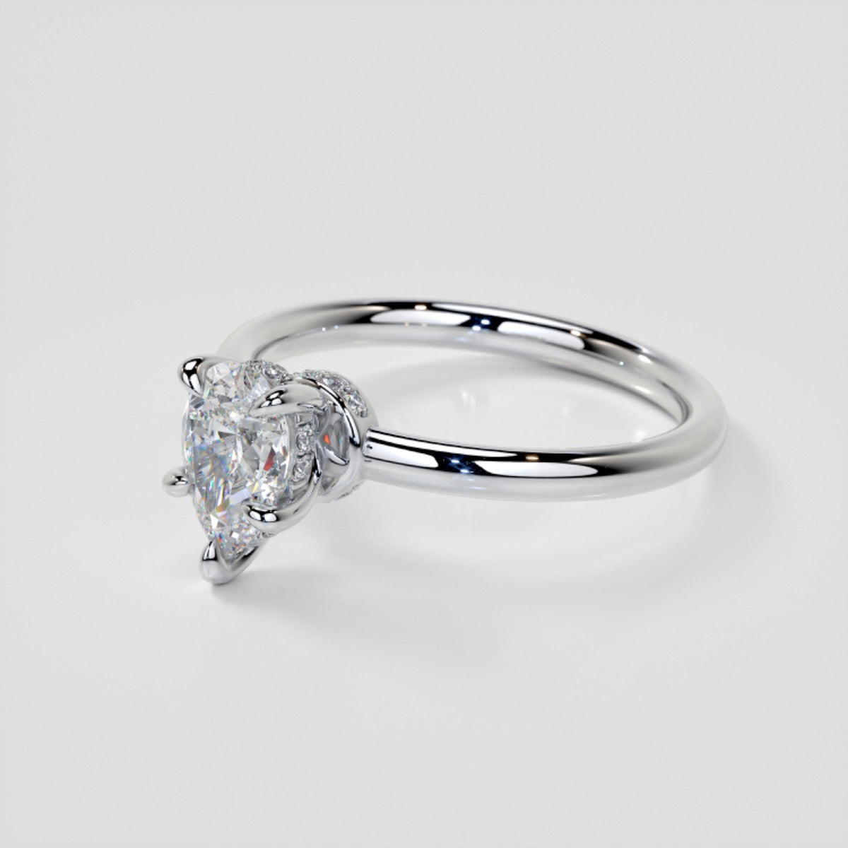 Lab Grown Diamond Pear Cut Hidden Halo Engagement Ring