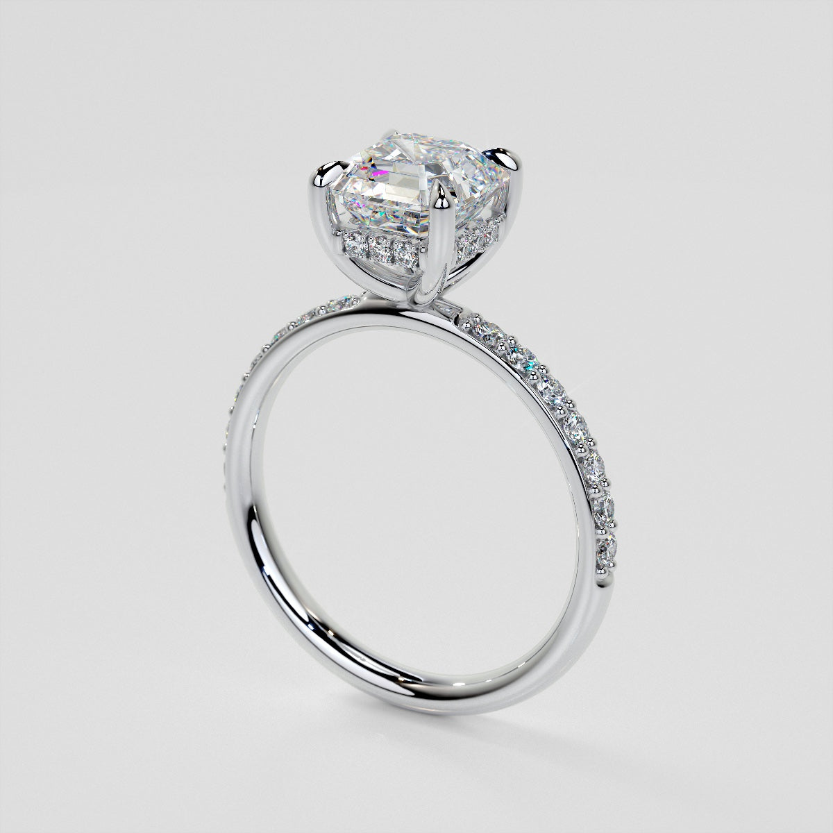 Lab Grown Diamond Asscher Cut Hidden Halo Engagement Ring