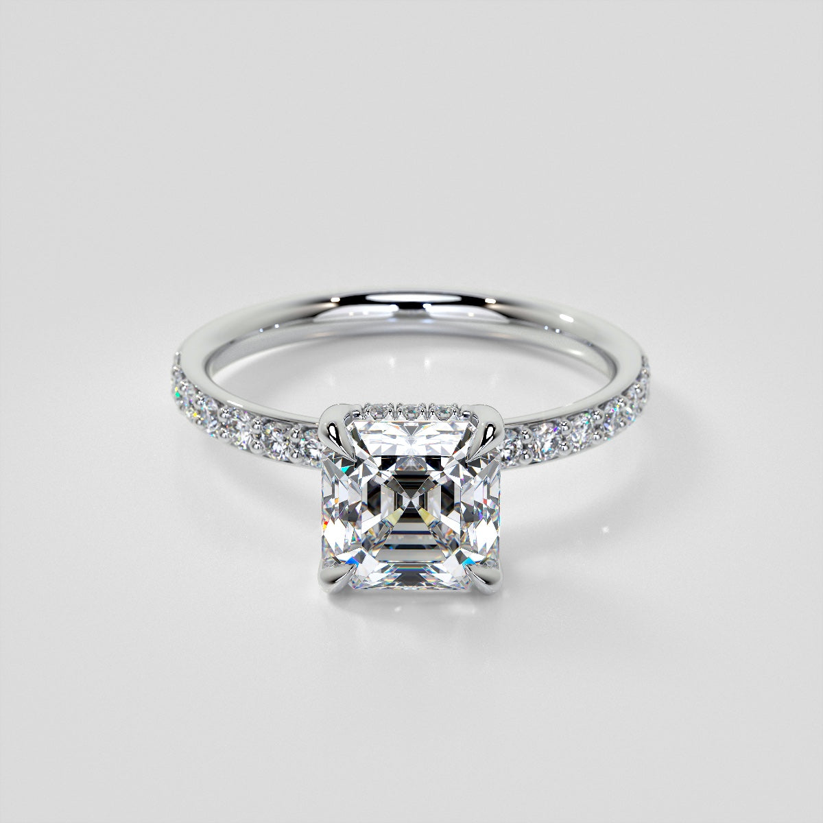 Lab Grown Diamond Asscher Cut Hidden Halo Engagement Ring
