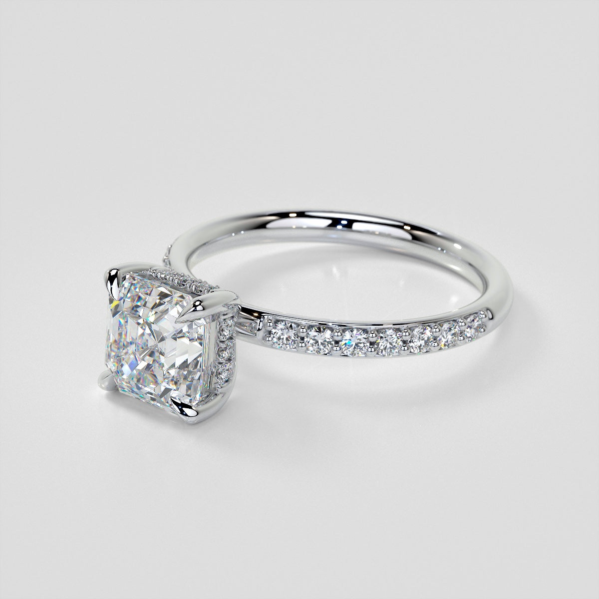 Lab Grown Diamond Asscher Cut Hidden Halo Engagement Ring